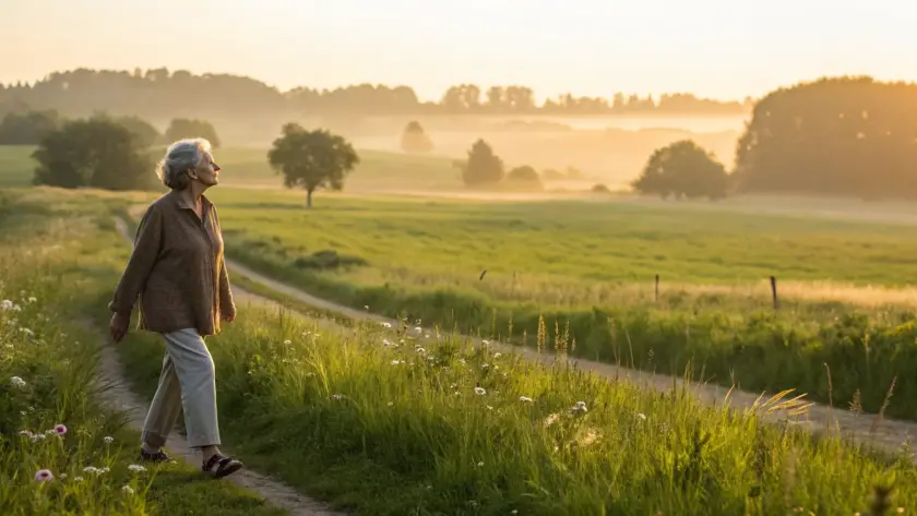 An older woman on a scenic walk, supporting her health with alpha lipoic acid 600 mg.