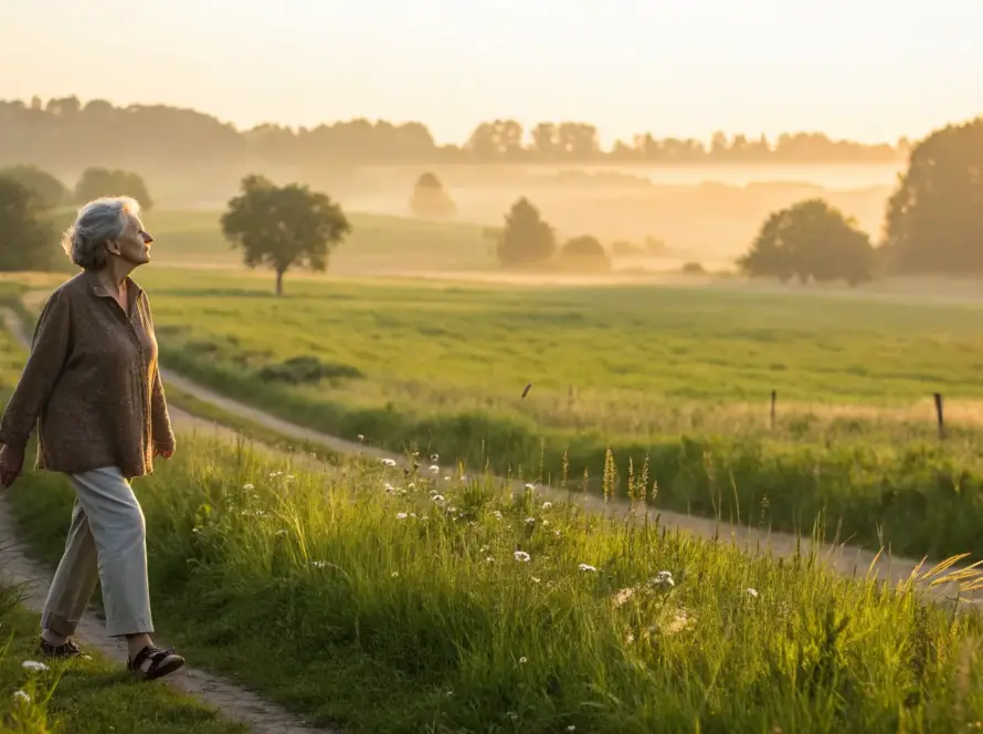 An older woman on a scenic walk, supporting her health with alpha lipoic acid 600 mg.
