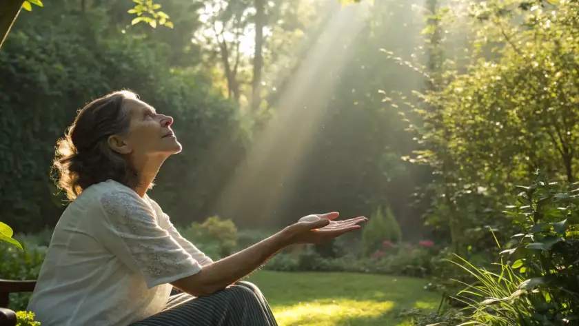 A woman managing the burning sensation that is a sign of nerve healing.