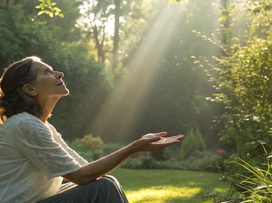 A woman managing the burning sensation that is a sign of nerve healing.