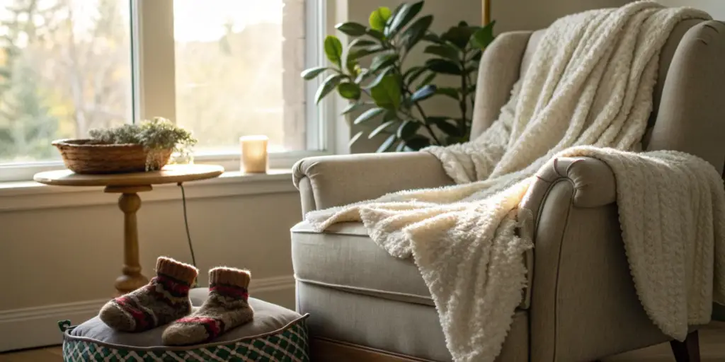 A cozy setting with warm socks, a home remedy treatment for neuropathy in legs and feet.