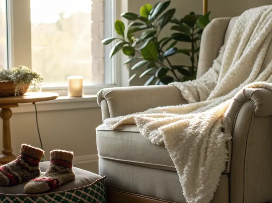 A cozy setting with warm socks, a home remedy treatment for neuropathy in legs and feet.