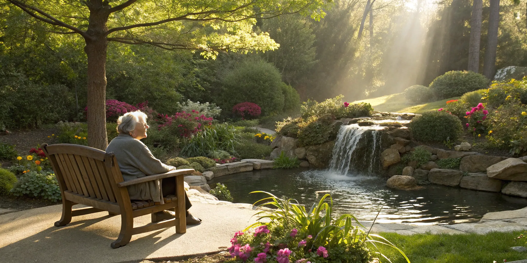 Woman finding natural alternatives for neuropathy discomfort in a peaceful garden.