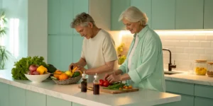 Adults preparing fresh vegetables, a source of the best vitamins for the nervous system.