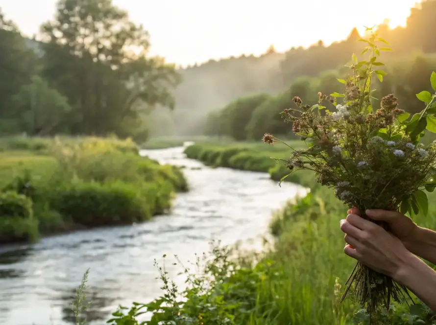 Hands holding medicinal herbs, a natural alternative for nerve pain relief.