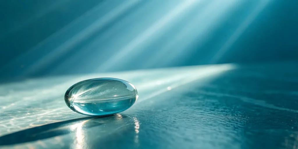 PEA supplement capsule on a blue surface, considering the potential side effects.