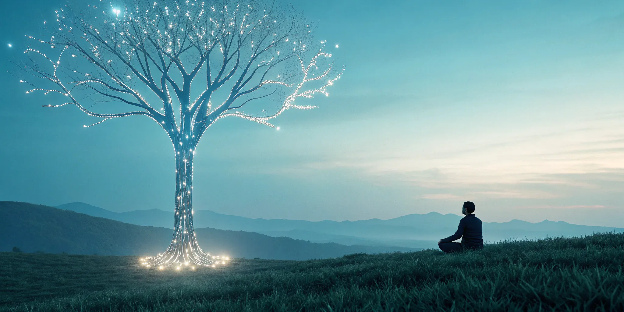 A glowing tree at sunrise representing the stages of nerve healing and signs of recovery.