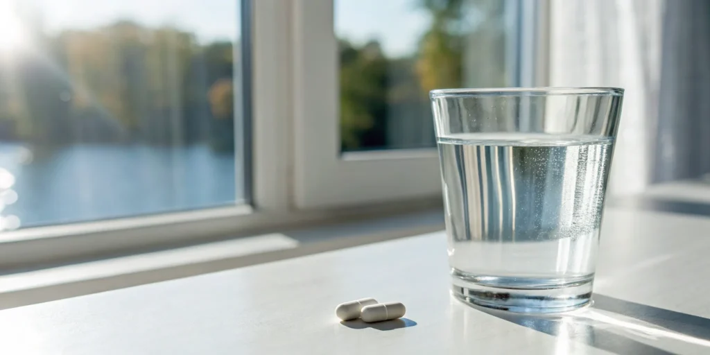 Vitamin B complex capsules for the recommended daily dosage for adults.