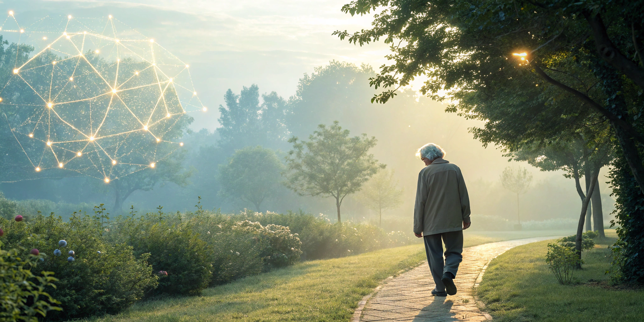 Older man enjoying a comfortable, pain-free walk thanks to the best PEA supplement.