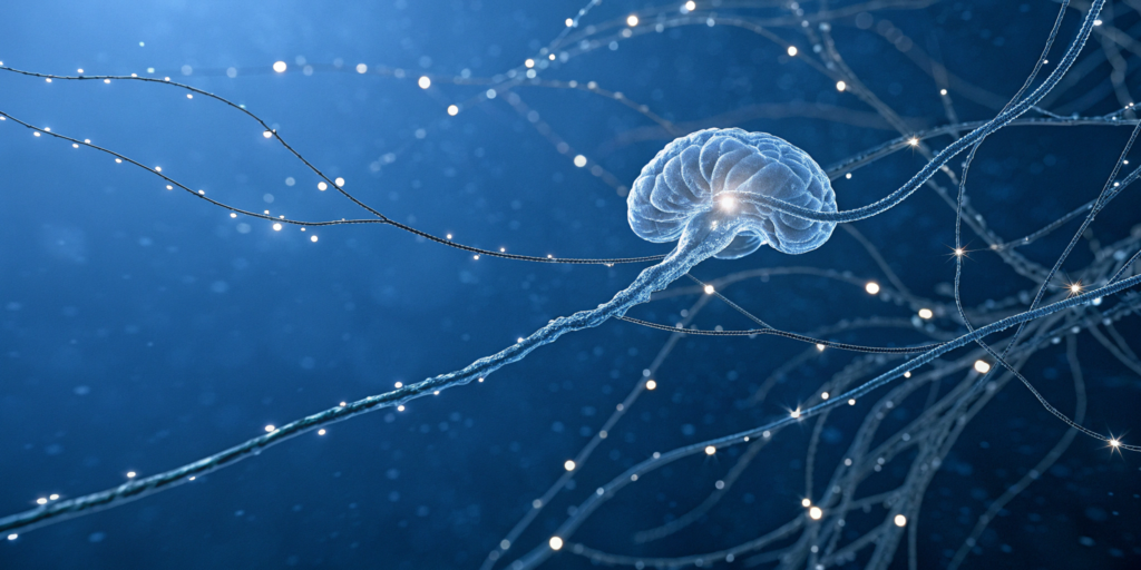 A brain with nerve signals calmed by the correct PEA dosage for nerve pain.