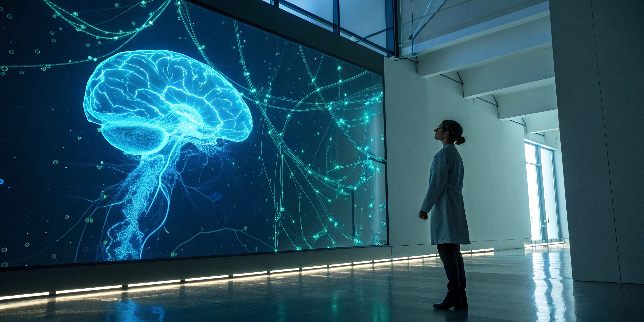 Doctor analyzing a digital brain to find the correct vitamin B12 dosage for neuropathy.