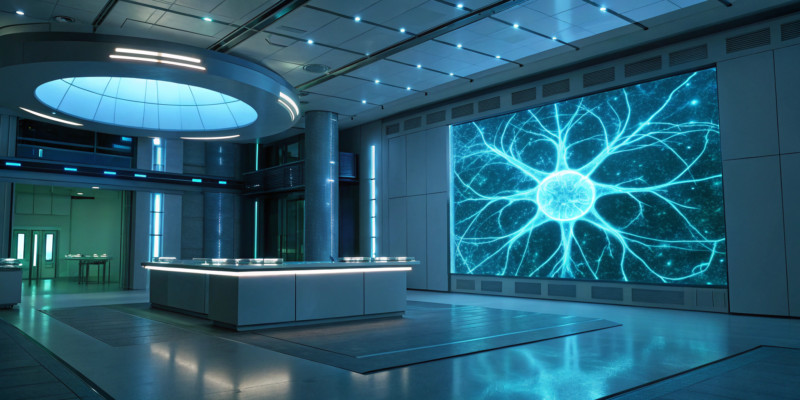A digital neuron display showing how micronized palmitoylethanolamide works to support nerve health and relieve pain.