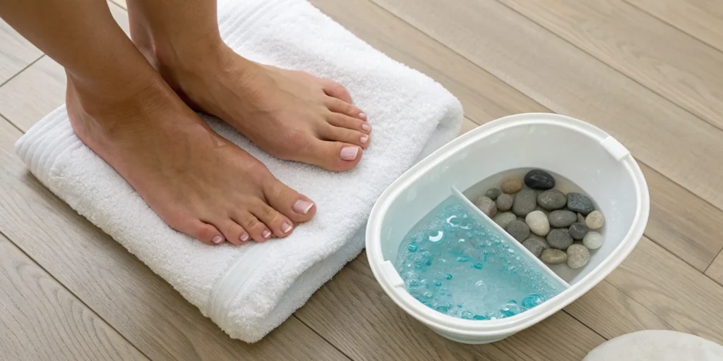 A cool foot soak providing immediate relief for burning feet.