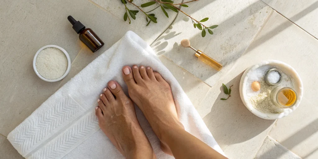 Using natural remedies like Epsom salt and essential oils to relieve nerve pain in the feet.