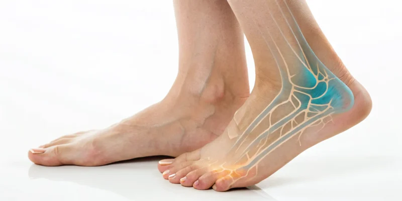 Anatomical diagram showing the signs of nerve regeneration in the feet.