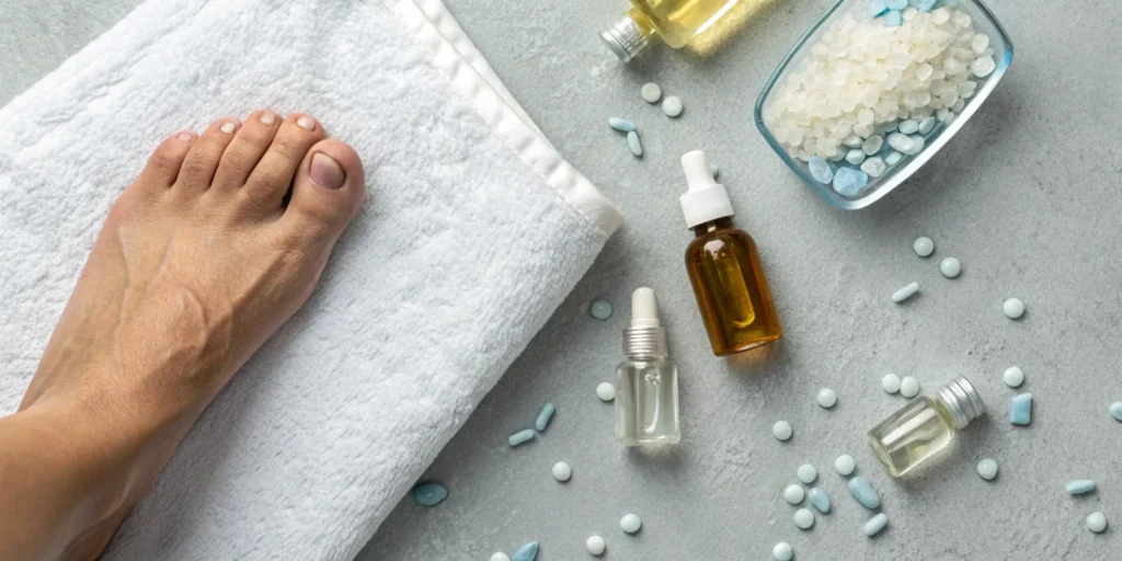 A selection of supplements and vitamins used to treat tingling in feet.